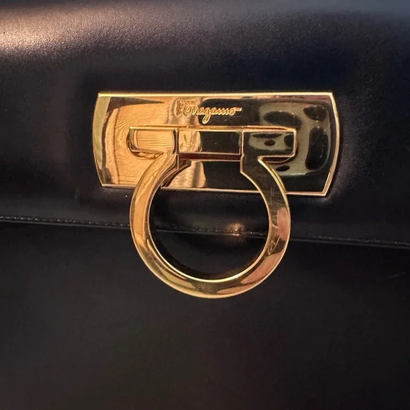 ❌SOLD❌Salvatore Ferragamo Black Handbag with Gold Accents - Picture 9 of 14
